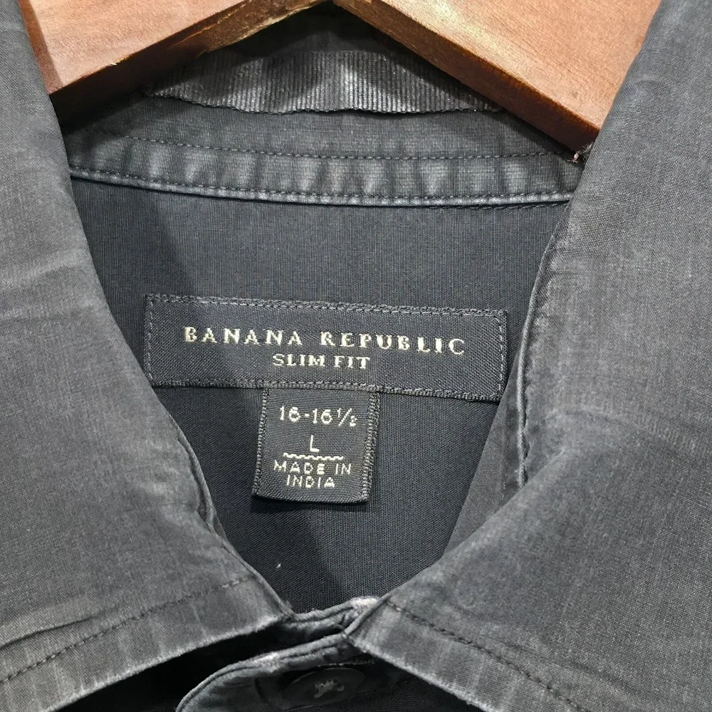 Banana Republic Mens Slim Fit Black Long Sleeve Button Up Dress Shirt Sz 16-16.5
